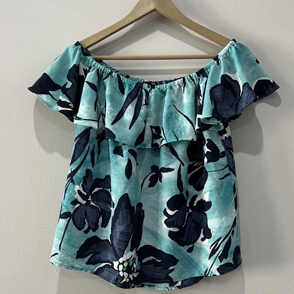 Maeve Anthropogie Off the Shoulder Tropical Print Top size S - Picture 5 of 9